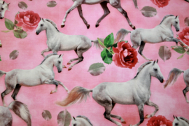 Digitale print tricot : Horses in pink, per 25 cm