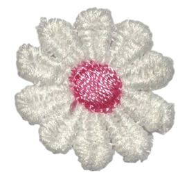 Bloemetje geborduurd wit - roze +/- 25 mm
