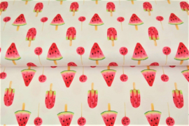 Tricot digitale print : Icy watermelon wit (Stenzo) per 25 cm