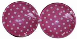 Glas flatback cabochon 12mm fuchsiaroze met wit stipje per 2 stuks