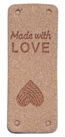 Kunstleer labeltje made with love 20x50 mm, lichtroze