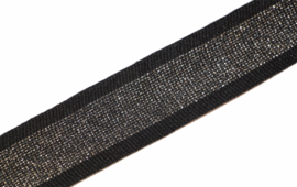 'Broek' streep: lurex- zwart-zilver gebreid band +/- 30mm, per 0,5 meter