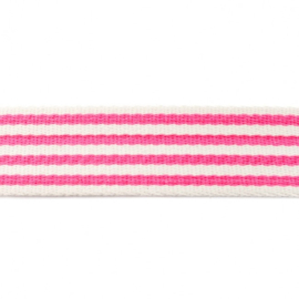 Tassenband streep wit-fuchsia 40 mm, per 0,5 meter