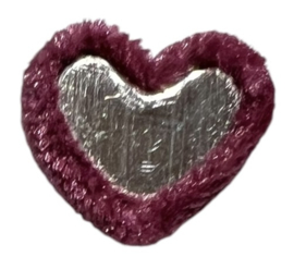 Fluweel hartje met spiegeltje op achterzijde 18x15 mm, paars-roze