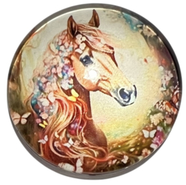 Glas cabochon 25mm: Paard met bloemen