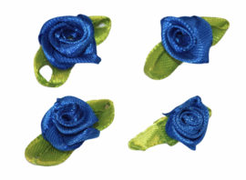 Roosjes met blad 25x15 mm kobaltblauw per 4 stuks