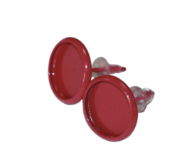 Knopjes oorbellen donker roze met cabochon setting 10mm, per paar