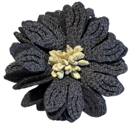 Stoffen bloem 4,5 cm antraciet/crème