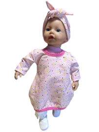 Setje: ballonjurk lichtroze gestipt met haarbandje My little baby born