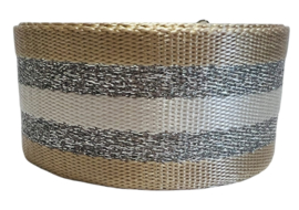 Tassenband gestreept beige/zilver/lichtbeige 38mm EXTRA STEVIG, per 0,5 meter