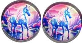 12 mm glas cabochon unicorn, per 2 stuks