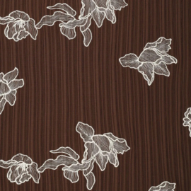 Blousestof Adari donkerbruin met ribbel en geborduurde bloemen, per 25 cm