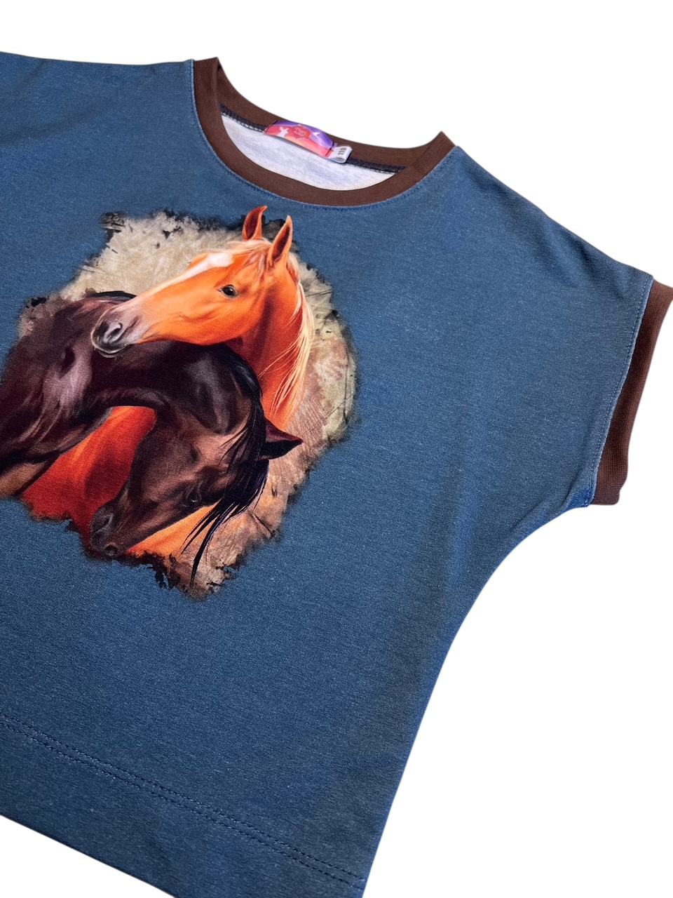 T-shirt French Terry horse jeansblauw 110-122/128