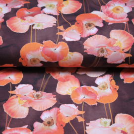 Digitale print tricot: FLOWERS MAUVE, 275x145 cm coupon