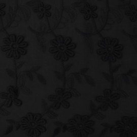 Katoen: Darling Daisy Embroidery black, per 25 cm