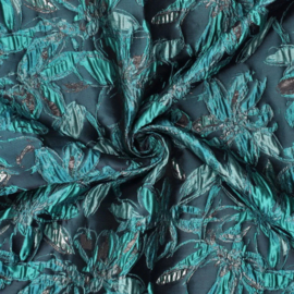 Lyon Jacquard petrol/mint gebloemd, per 25 cm