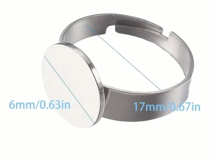 Verstelbare  ring 17mm RVS met plakvlak 6mm
