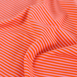 Katoen tricot: streepjes oranje-roze, per 25 cm