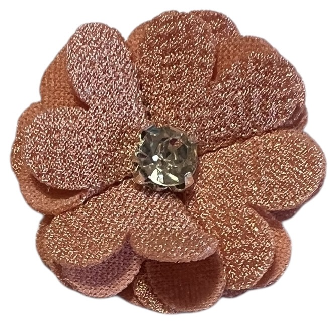 Stoffen bloem 35 mm zalmroze met bling-bling