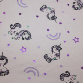 Foil print tricot: UNICORN LILAC (qjutie), per 25 cm