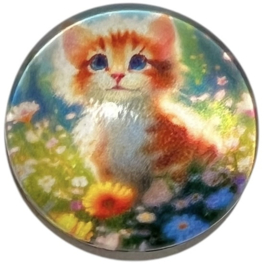 Glas cabochon 20mm: poesje in gras tussen bloemetjes