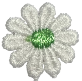 Bloemetje geborduurd wit/groen +/- 25 mm