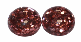 Flatback cabochon glitter oudroze 12 mm, per 2 stuks