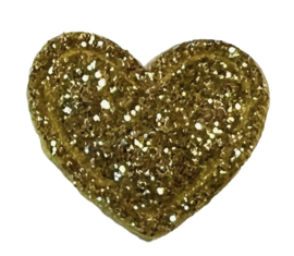 Applicatie hartje klein goud glitter 17x16 mm