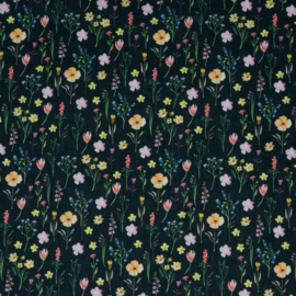 Poplin digitale print: flowers donkerblauw, per 25 cm