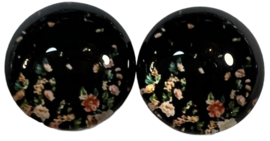 12 mm glascabochon zwart met mini bloemetjes, per 2 stuks