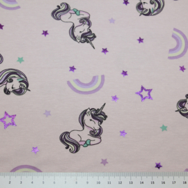 Foil print tricot: UNICORN LILAC (qjutie), per 25 cm