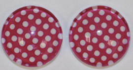 Glas cabochon paarsroze wit gestipt 10 mm, 2 stuks