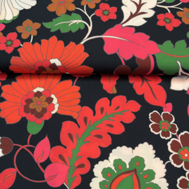 Soepele blouse stof zwart met bloemen (Editex) per 25 cm