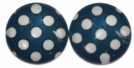 Glas flatback cabochon 12mm Marine blauw met witte stip per 2 stuks