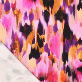 Viscose met satijnglans Floraline roze/oker/paars, per 25 cm