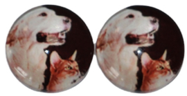 Glas cabochon 12mm cat & dog, per 2 stuks