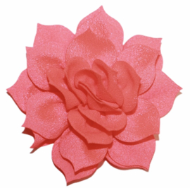 Chiffon lotus bloem 8 cm neon koraal-roze