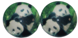 Glas cabochon 12mm panda's, per 2 stuks