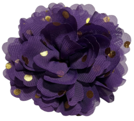 Stoffen bloem 10 cm paars met gouden stipjes