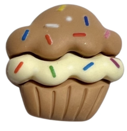 Flatback cupcake beige/vanille met gekleurde spikkeltjes 20x21 mm