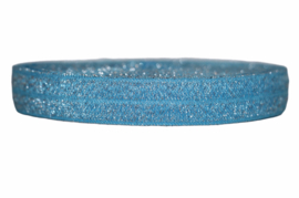 Elastisch band aquablauw met glitter 16 mm per 0,5 meter