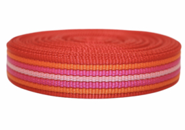 Tassenband rood/oranje/fuchsia/roze 25mm EXTRA STEVIG, per 0,5 meter