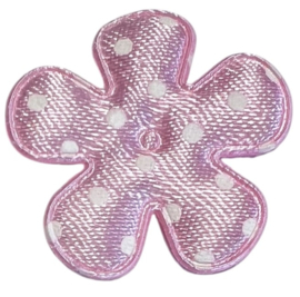 Bloemetje 25 mm lichtroze + witte stip  satijn