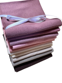 Boordstof pakketje naturel/bruin/oudroze 9 kleuren x 10 cm (96 breed) en 1 kleur 15x70 cm