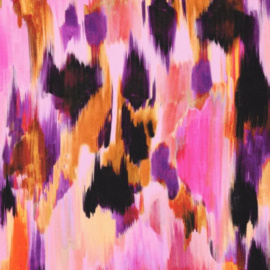 Viscose met satijnglans Floraline roze/oker/paars, per 25 cm