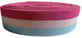Elastiek fuchsia/lichtroze/lichtblauw gestreept 25 mm, per 0,5 meter