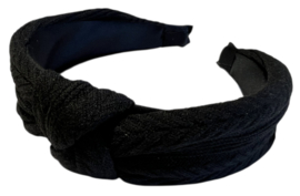 Haarband met knoop gebreid zwart