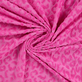 Jacquard tricot: Leopard fuchsia per 25 cm