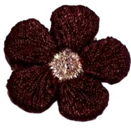 Geborduurd bloemetje aubergine 20 mm
