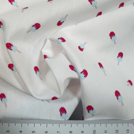 Poplin: wit met ijsjes, per 25 cm